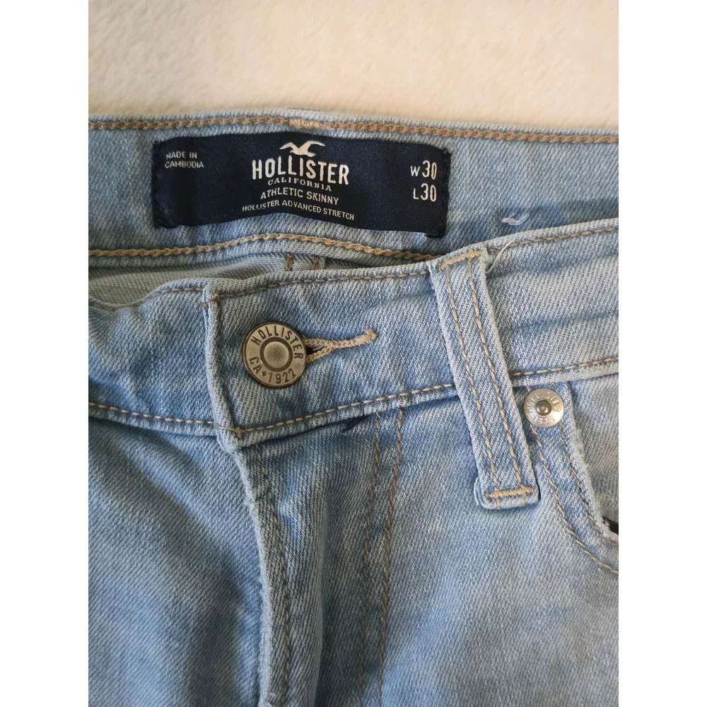 hollister mens size 30x30 light wash athletic skinny advanced stretch denim jean